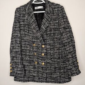 Zara Black, White, Navy and Gold Blazer with Classic Lapel